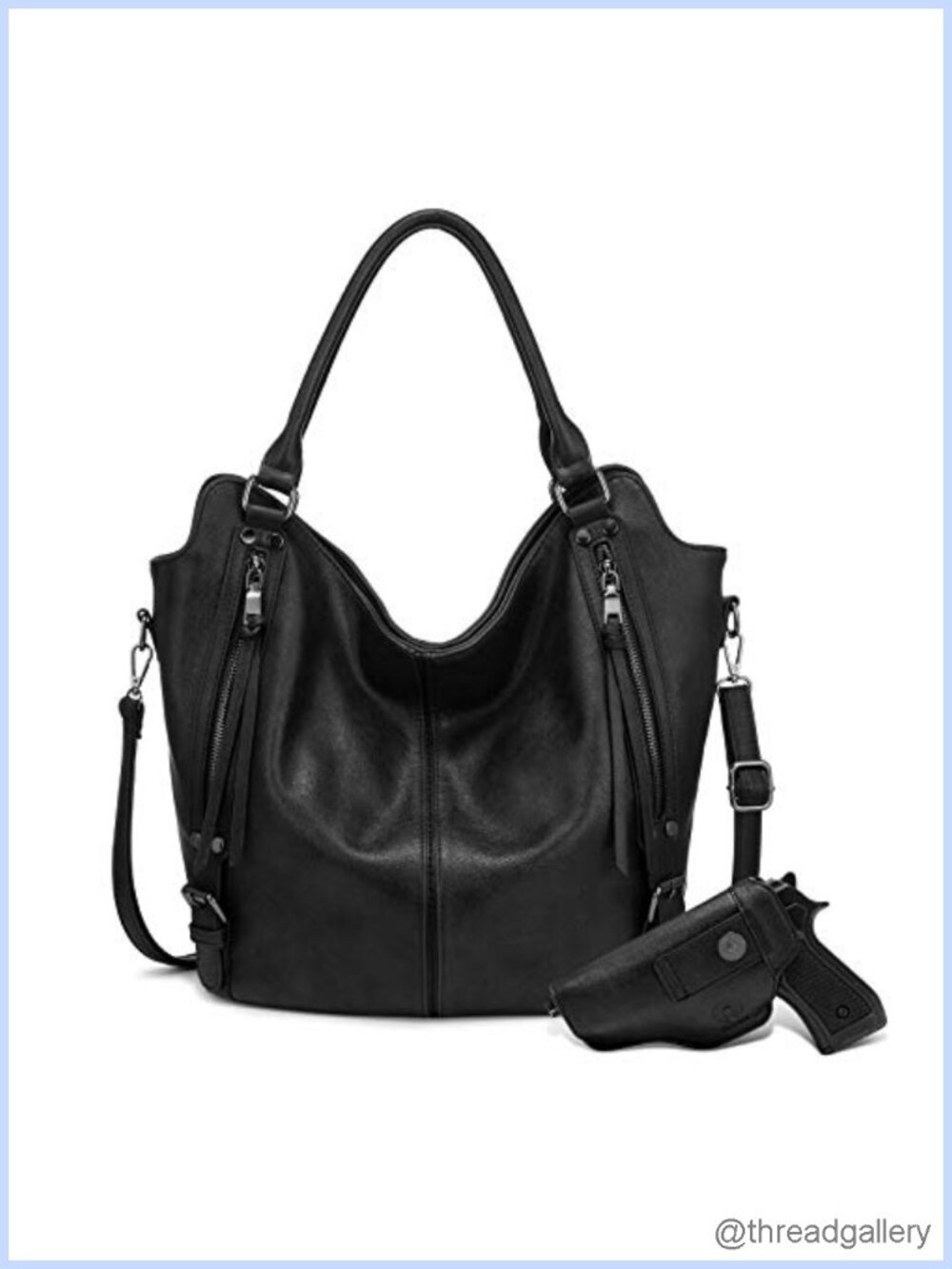 Faux Leather Concealed Carry Hobo Purse Crossbody Shoulder Bag Detach Holster